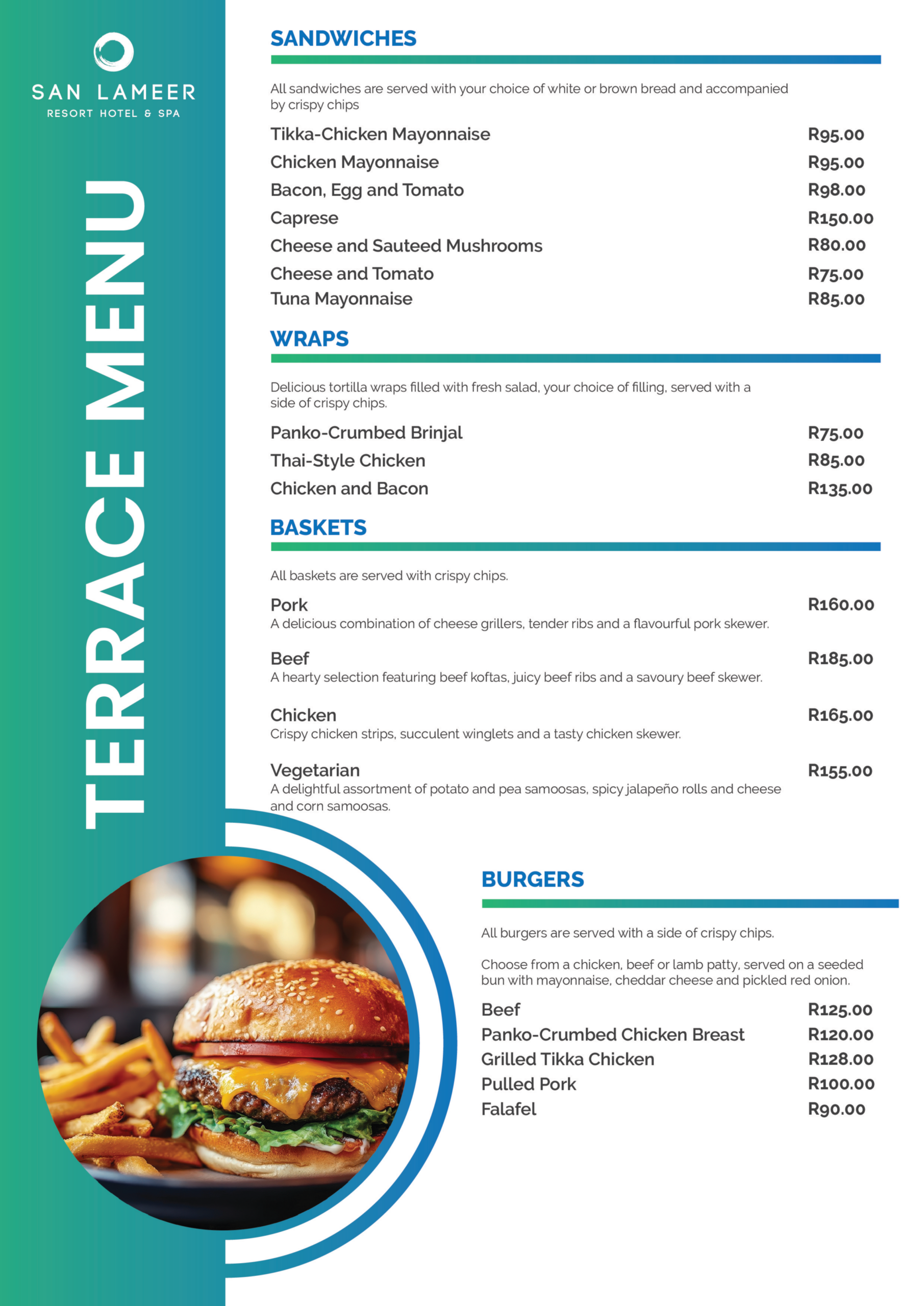 SLH Terrace Menu | San Lameer Hotel Restaurant
