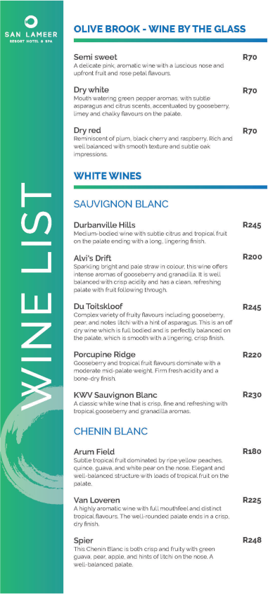 SLH Wine List | San Lameer Hotel Restaurant